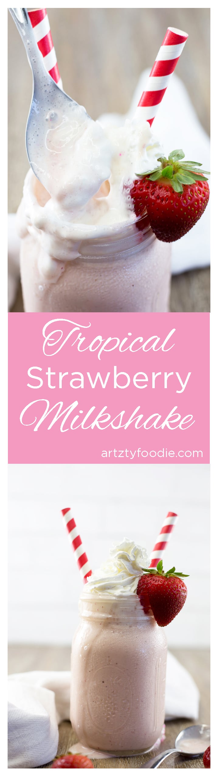 Beat the heat with this creamy, dreamy tropical strawberry milkshake! |artzyfoodie.com|