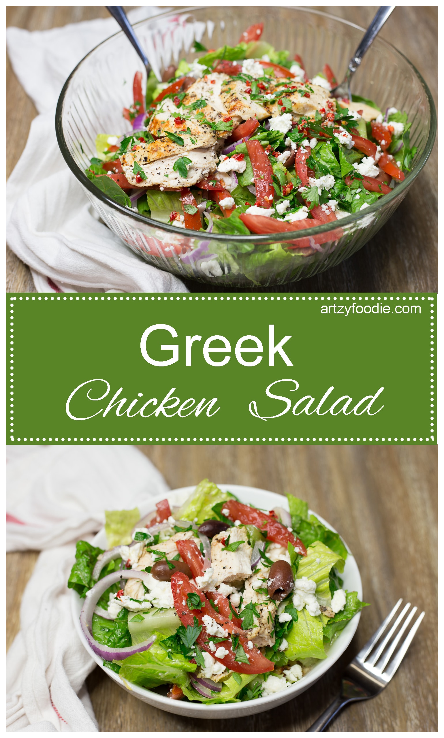 Greek chicken salad is a fresh, hearty salad that is sure to satisfy your hunger! |artzyfoodie.com|