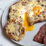 Eggs in a basket with bacon