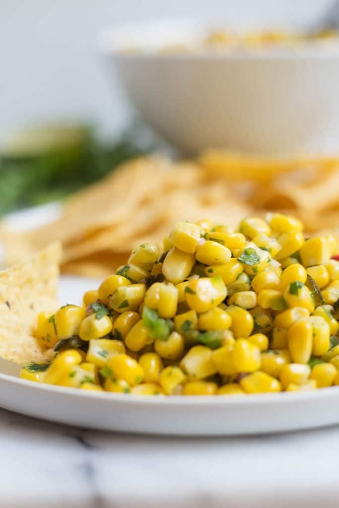 Serving of corn salsa on a plate