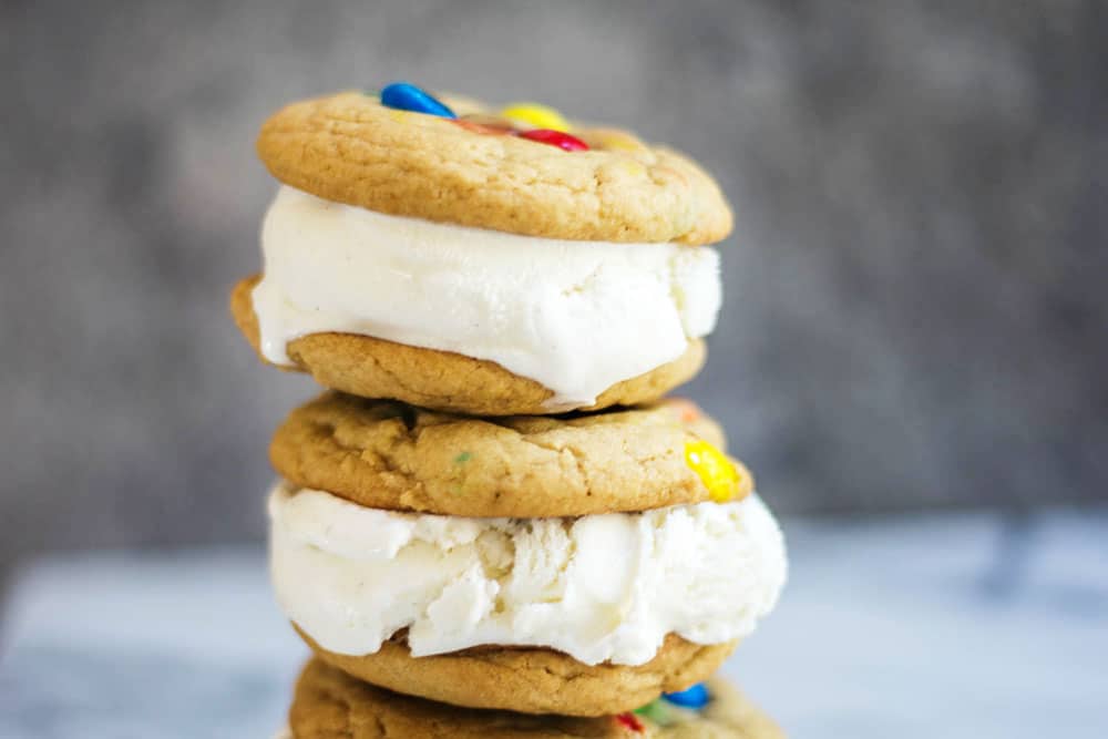 A stack of 3 ice cream sandwiches