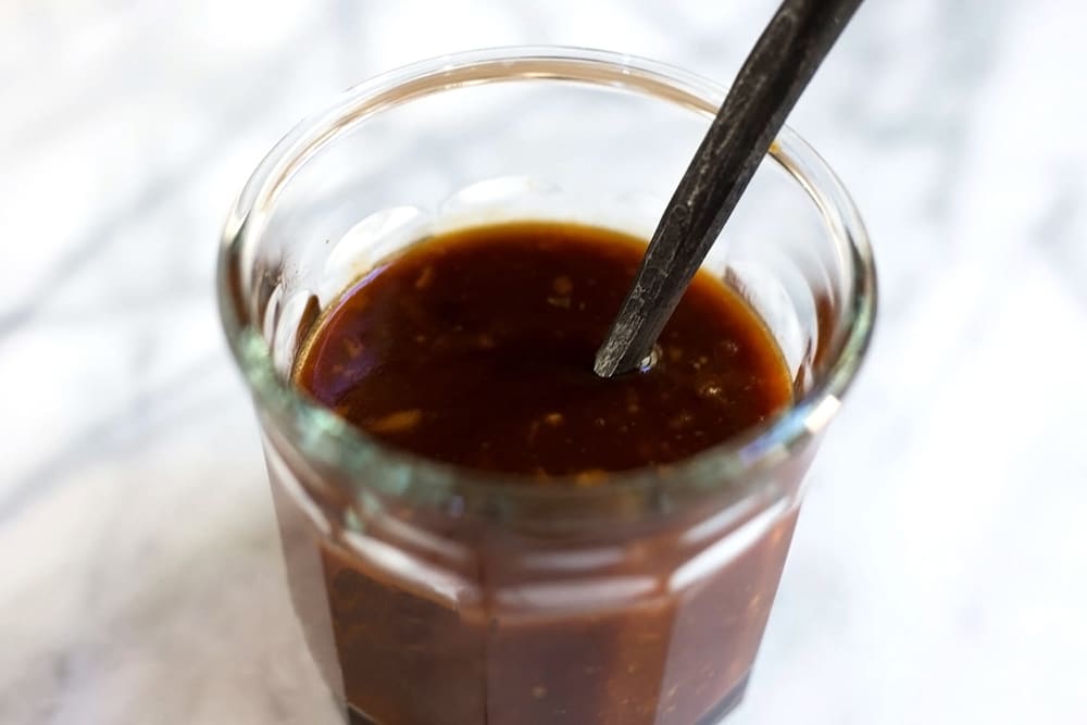 Clear jar with ginger miso sauce