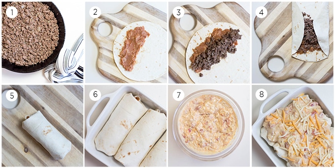 8 process shots for making smothered burritos