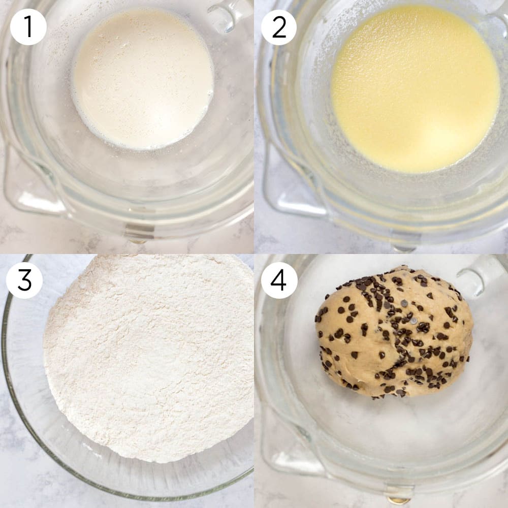 4 process shots for hot cross bun dough